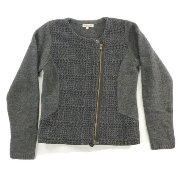 Maryline Cardigan Women L Sweater Moto Zipper Gray Black Wool Blend Mixed Media - Picture 11 of 11